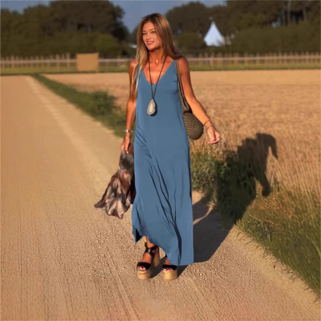 Robe tendance pour femmes, col V et style séduisant