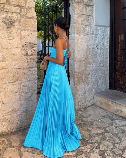 Robe de soirée pour femme, style INS, plissée, bretelles fines, taille haute et découpes