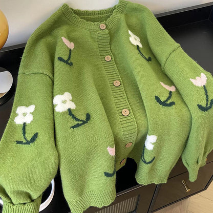 Gilet tricot fleuri élégant