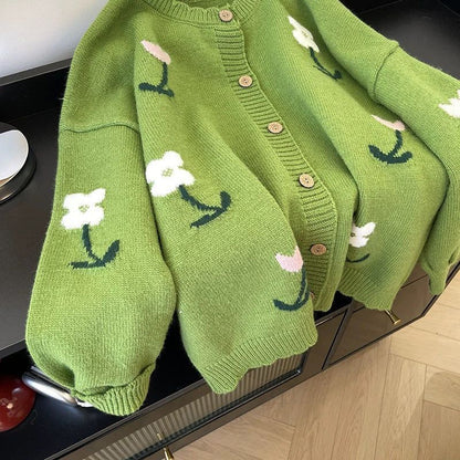 Gilet tricot fleuri élégant