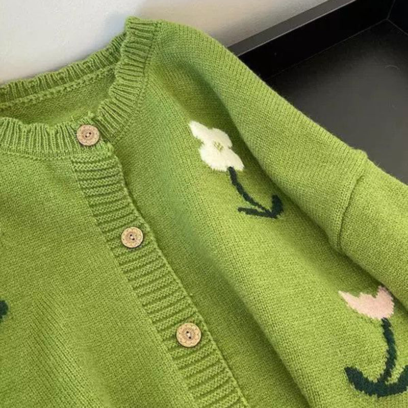 Gilet tricot fleuri élégant