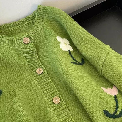 Gilet tricot fleuri élégant